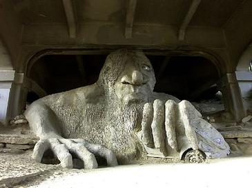 Fremont Troll sculpture under Aurora Bridge Seattle